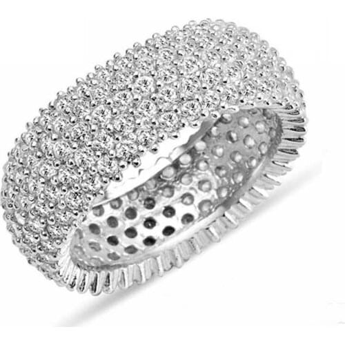 5 five Places Tamtur Complete Stone Bombe Silver Wedding Band Ring