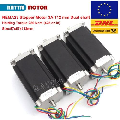 3pcs Nema 23 stepper motor Dual shaft 57x112mm 2.8N.cm 425 Oz-in 4 wires 3A for 3D printer parts CNC engraving machine 23HS2430B