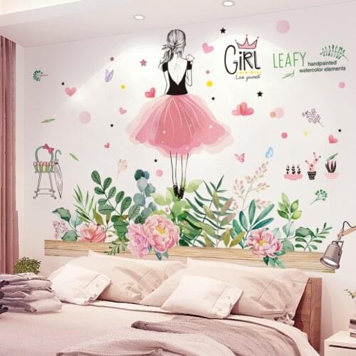[shijuekongjian] Flower Grass Wall Stickers DIY Fairy Girl Mural Decals for Kids Rooms Children Bedroom Nursery House Decoration