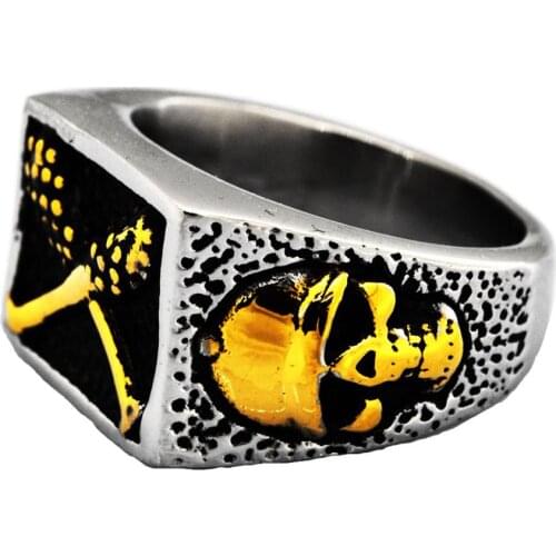 FANSSTEEL Stainless Steel Jewelry Skull Rectangle Cross maces Ring FSR14W54