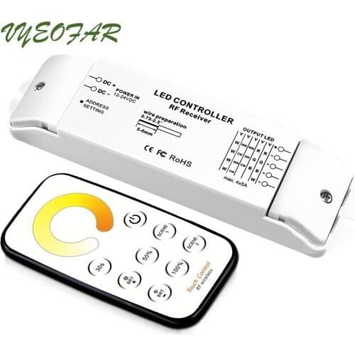 LED Strip CT CCT Controller T2+R4 NW WW RF Touch Remote Wireless 5050 3528 Single Color Temperature Dimmer 12v 24v