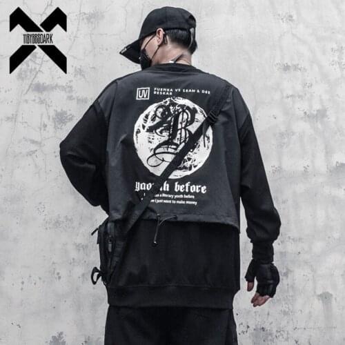 11 BYBBS DARK Men Patchwork Printed Sweatshirt Streetwear 2021 Fashion Harajuku O-Neck Pullover Loose Tops WB311