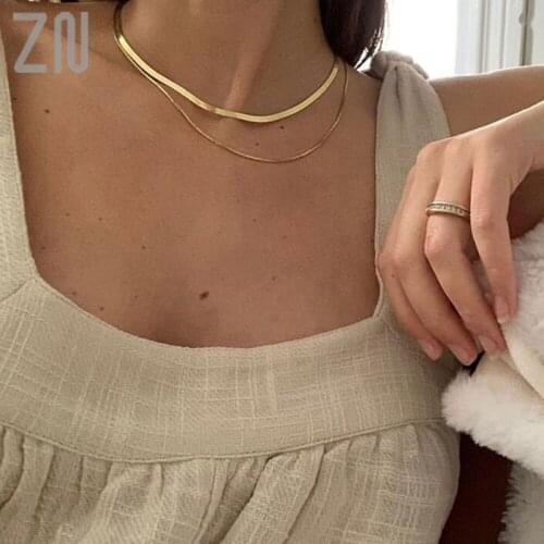 ZN Minimalist Double Layered Chokers Creative 14K Gold Plated Metal Clavicle Chain Vintage Simple Necklaces Fashion Jewelry Gift