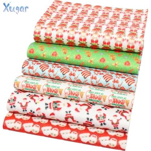 Xugar 6pcs/Set 22*30cm Christmas glitter Sequin Printed Faux Artificial Synthetic Leather Sheet DIY Sewing Garment bags knot-bow