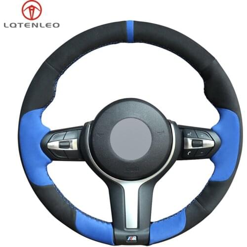 LQTENLEO Black Blue Suede DIY Car Steering Wheel Cover For BMW (M Sport) 3 Series 320d 328i 330i F30 F31 (Touring) F34 2012-2019