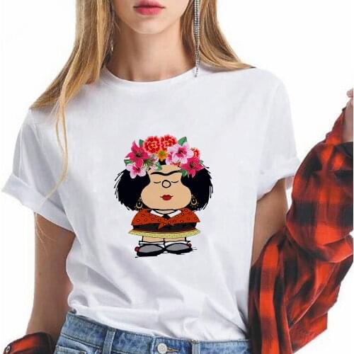 Womens T-Shirts Mafalda Tshirt Female Summer 90S Harajuku Shirt Casual Short Sleeve Oversized Streetwear Top Ropa Tumblr Mujer