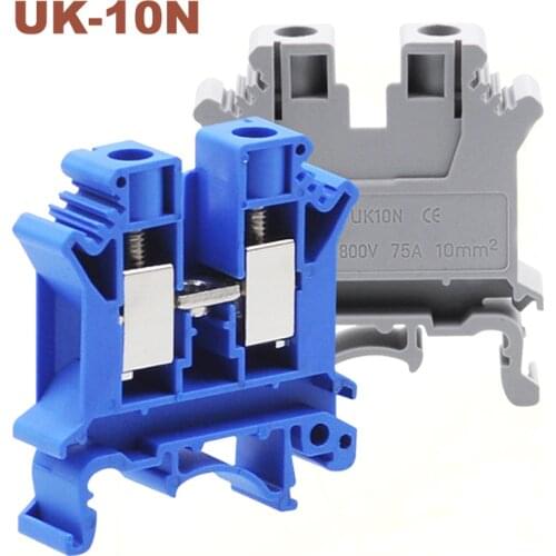 10/15/50pcs Din Rail Mount Screw Terminal Blocks Bornier UK-10N Wire Cable Electric Terminals Block Connector Brass Morsettiera