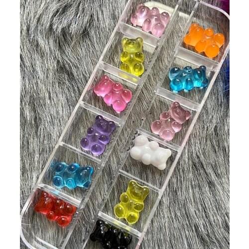 12/60 pieces 3D Kawaii nail charms 1 Box Holographic Bear Cabochon Kawaii Charms | Bear Resin Flatback Glitter Bear(10mm-14mm)
