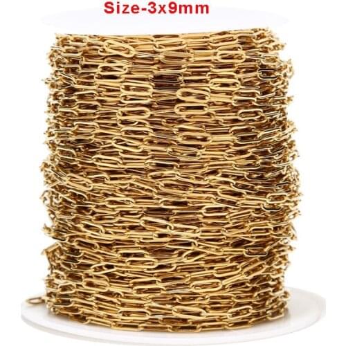 3Meters 3*9mm Stainless Steel Gold Plated Chains Circle D Rolo Cable Link Chain For DIY Women Men Necklaces Jewelry Making