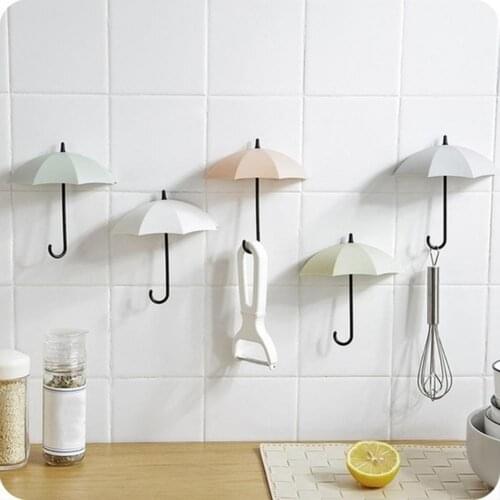 3Pcs Cute Creative Wall Rack Umbrella Shape Eco-friendly ABS Key Holder Hanger for Closet Kitchen Bathroom Supplies Accessories