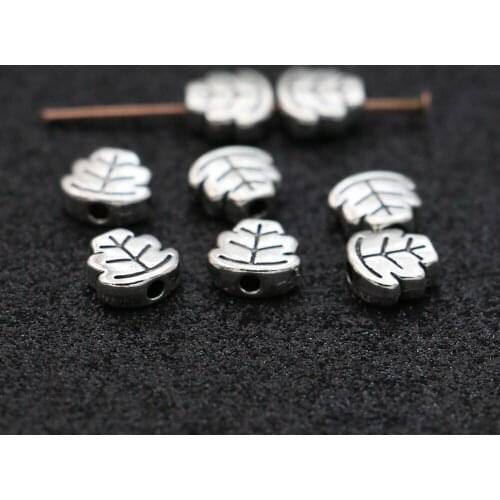 50pcs Antique Silver Plated Leaf Loose Spacer Beads for Jewelry Making Bracelet DIY Findings 7mm