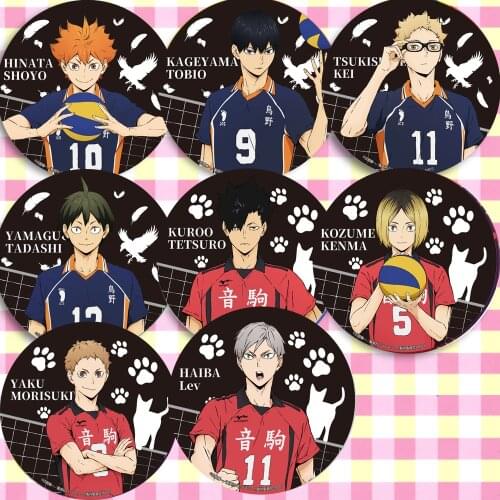 7/8/13pcs Haikyuu!! Badge Broochs Shoyo Hinata Tobio Kageyama sawamura daichi Brooch Medal Metal Brooch Pin 58mm