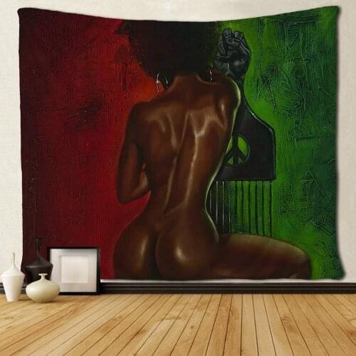 African American Sexy Women Red Green Tapestries Hippie Art Black Art Wall Hanging