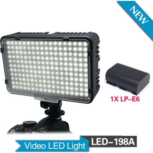 Mcoplus 198A Camera Photo LED Video Light LP-E6 battery for DV Camcorder & Canon Nikon Pentax Sony Panasonic Olympus Cameras