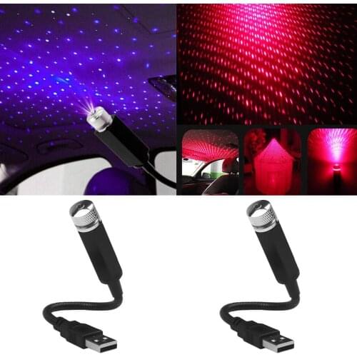 Car USB Atmosphere Ambient Star Projector Night Light Car Interior LED Decorative Lights Adjustable Romantic Car Roof Light Blue