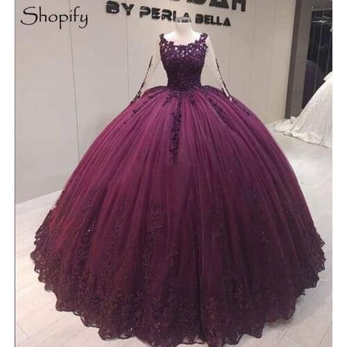 Charms Puffy Ball Gown Sweet 16 Princess Mexican Engagement Purple Beaded Lace African Cinderella Quinceanera Dresses 2020