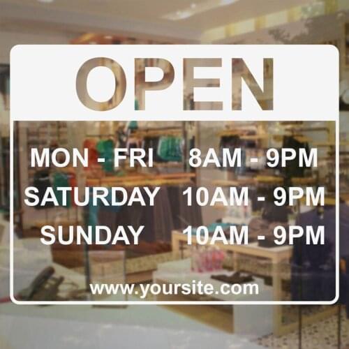 Store Hours Open Decal Store Business Sign - Vinyl Decal Custom Website Address Window Door Vinyl Sticker Waterproof BH07