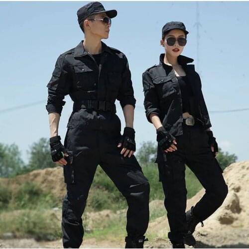 Black Mens Military Uniform Tactical Hunting Clothes Women Suits Army Clothing Cargo Pants Men Working Duty Training Uniform Set