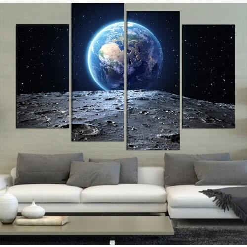 Home Decoration Paintings On Canvas 4 Panel Earth Landscape Pictures Vintage Wall Modular Pictures For Living Room HD Print