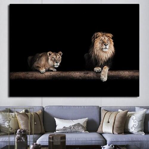 Lion Animal Print Decorative Painting Couple Lion Lovers Minimalist Wall Art Canvas Painting Pictures Posters Living Room Decor