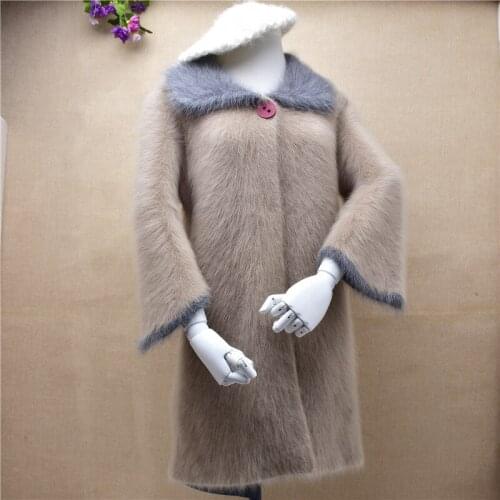 Elegant Sweater Winter Ladies medium-long warm outwear clothes Mink Cashmere hand knitted Flare sleeves womens wear garments