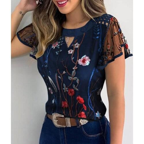 Tshirt Women Fashion O-neck Lantern Sleeve Perspective Dot Mesh Sleeve Casual Loose Tops Ropa Mujer Top Women Harajuku T Shirt