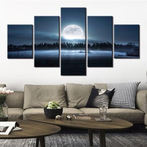 Wall Art Night view moon Canvas Painting 5 Pcs Print Poster Pictures Home Bedroom Home Decoration