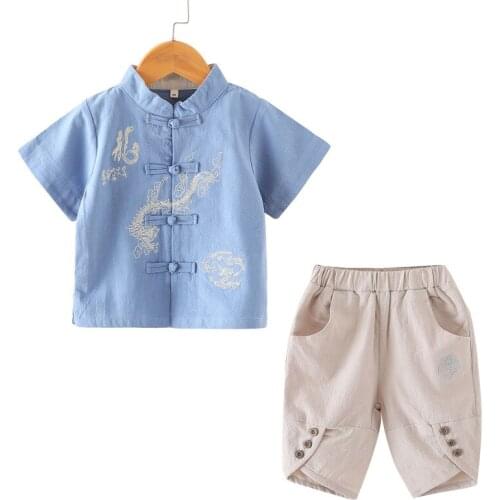 Hanfu Chinese Style Boys Costume Tang Children Summer Boutique Kids Clothing Baby Hanfu Two-piece Chinese Kids Retro Tang Suit