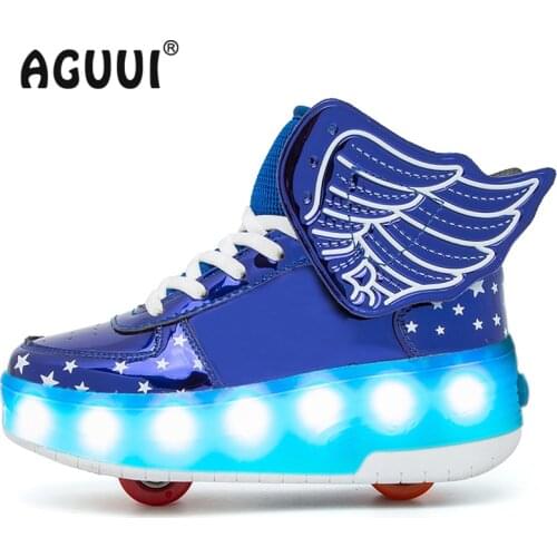 Boys Girls Two Wheels LED Luminous Roller Sneakers Kids USB Charging Shoes Children Roller Skate Shoes Size 30-37