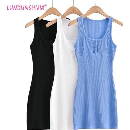 LUNDUNSHIJIA Womens Sexy U-neck Sleeveless Mini Dress 2021 New Summer Ladies Fashion Sexy Fit Dresses Vestidos