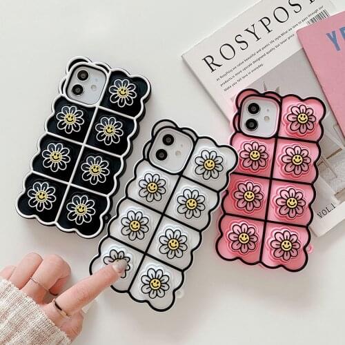 Relive Stress Phone Case For iPhone 12 Pro Max X XR XS 6 7 8 Plus 11 SE 20 Pop Fidget Toys Push daisy Soft Silicone Back Cover