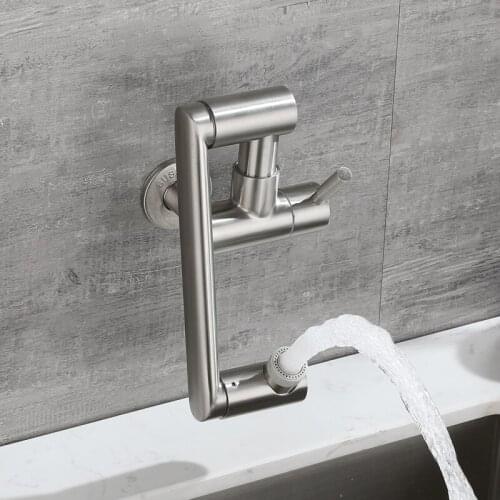 Wall Mounted Kitchen Sink Faucet Single Cold Tap Rotation Folding Spout Nickel Stainless Steel Basin Mixer High Quality