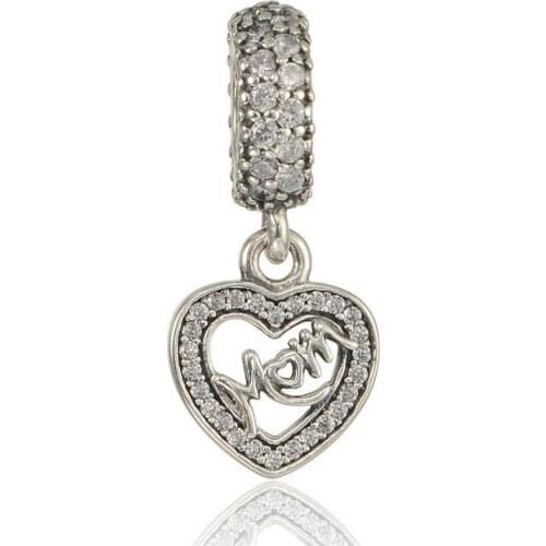 New mum heart dangle charms beads with cz 925 sterling silver charm Fit Original Pandora Charms Bracelet jewelry LW562