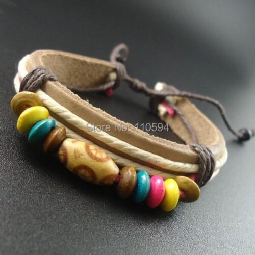 2014 new arrival fashion hemp rope bohemia wood beads genuine leather women bracelet bangles men jewelry aliexpresss