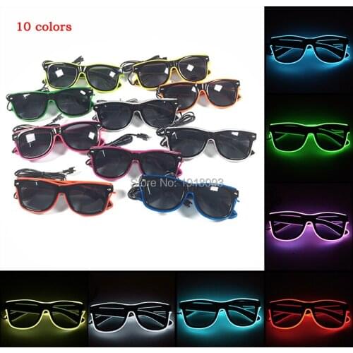 New arrival 10 Colors Select EL wire Sunglasses with dark lens Neon Novelty Lighting Glasses Costume Party Bright Glasses