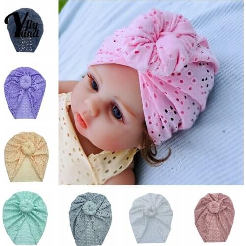 Yundfly Solid Color Handmade Donut Infant Hats Hollowed Breathable Newborn Caps Fashion Baby Girls Headwear Kids Accessories