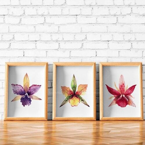 Orchid watercolor art print Set of 3 orchid flower prints painting watercolor tropical decor plants Printable art flowers summer
