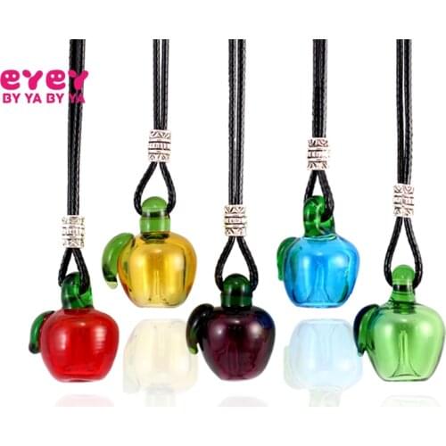 1PC Aroma Diffuser Apple Necklace With Bottom Hole Murano glass essential oil bottle necklace Perfume Apple Necklaces