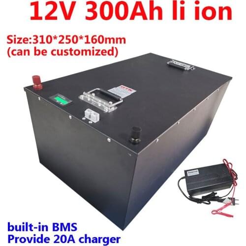Rechargeable 12V 300Ah Lithium li ion battery monitor on APP for Solar energy system/electric boat/RV/solar panel+20A charger