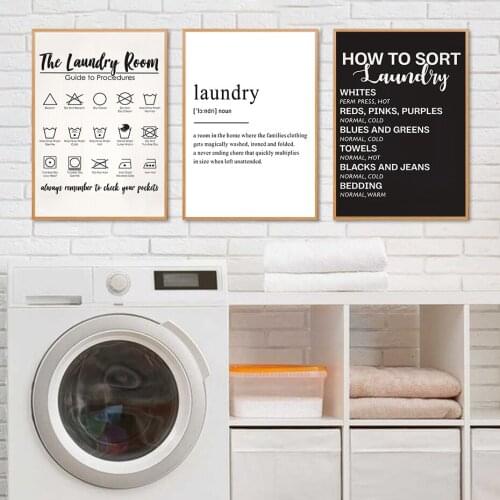 Laundry Room Poster Minimalist Canvas Prints Washing Guide Art Paintings Modern Bathroom Dry Cleaners Wall Pictures Pop Decor