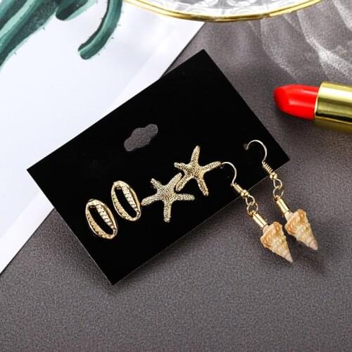 Punk simple golden geometric metal shell stud earrings set for women girl natural conch party jewelry earrings gift