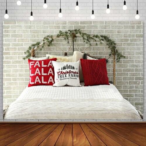 Christmas Tree Backdrop Indoor Red Pillow Bed White Brick Wall Child Portrait Photography Background Photostudio Props Photozone