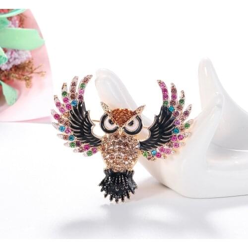 Rhinestone Flying Owl Brooches For Women Metal Enamel Owl Bird Casual Office Brooch Pins Gifts