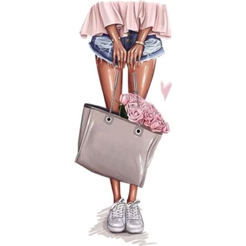 Shopping Bag Applique Clothes Heat Transfer Diy Fashion Tops Appliqued Vinyl Thermal Transfer Girl T-Shirt Dresses