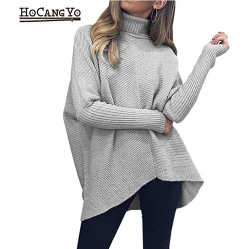 Winter Woman Turtleneck Sweaters Long Batwing Sleeve Asymmetric Hem Casual Pullover Sweater Loose Knit Tops Ropa Mujer Invierno