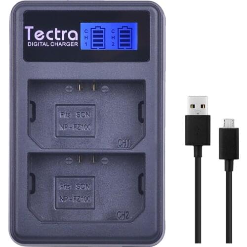 Tectra NP FZ100 NP-FZ100 NPFZ100 LCD USB Dual Charger for Sony ILCE-9, BC-QZ1, a7r3, A7RIII, ILCE-7RM3, A9R, 7RM3, camera