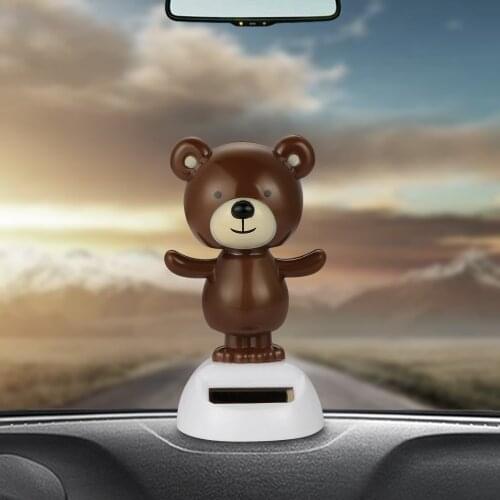 Car Ornaments Decoration Cute Solar Dancing Bear Toys Home Office Automobile Dashboard Swinging Shaking Head Decor Accessories