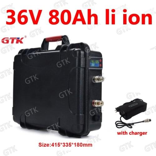 GTK waterproof 36v 80ah lithium ion battery BMS li ion for 3500w 1000w Bike scooter boat EV golf cart inverter + 10A charger
