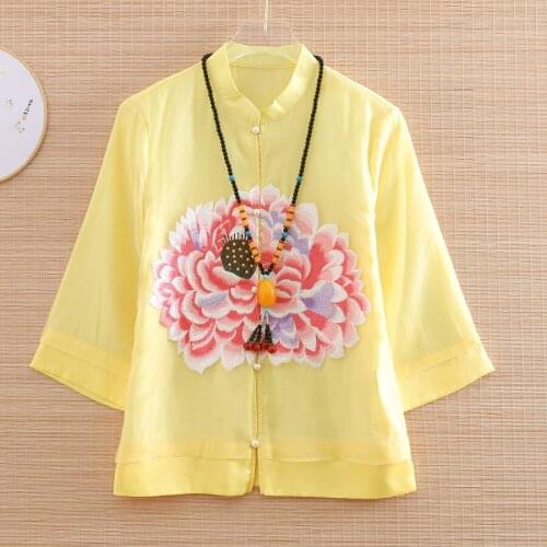 High-end Spring and Summer Chinese Style Embroidery Peony Flower Jacket Women Fashion Elegant Loose lady Top Coat S-XXL