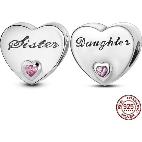 Hot Sale Silver Sister Heart Charm 925 Sterling Silver Beads fit Original Charms Bracelets DIY Silver 925 Jewelry Making Gift